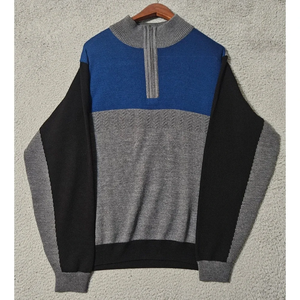 St. Croix Tasmere Wool 1/4 Zip Knit Sweater Men's Medium‎ Color Block USA